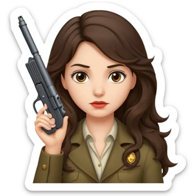 A brunette with long wavy hair girl who is about to kill herself with a littlr gun pointed at her temple sticker