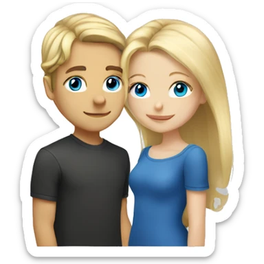 Blonde girl with blue eyes with blonde boy with shoulder length hair kissing  sticker