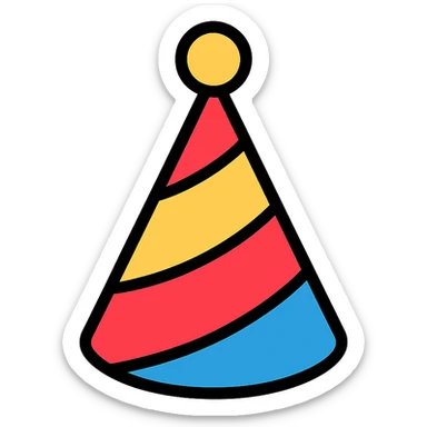 party hat with striped pattern, color icon style sticker