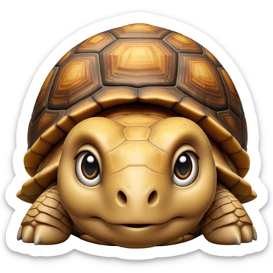 cinematic-tortoise-realistic--emoji,-sturdy-domed-shell-in-rich-earthy-tones,,-wrinkled-wise-face-peering-ahead-with-calm-determination,-cute large-eyes-reflecting-centuries of wisdom, zoomed into its face sticker