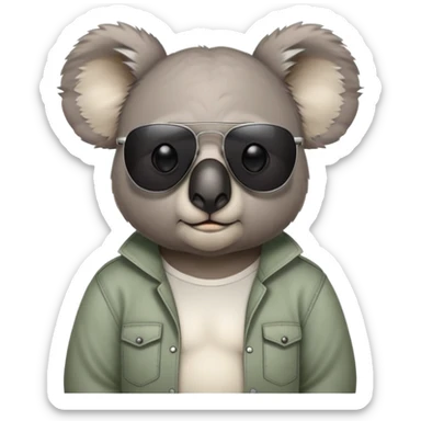 anthropomorphised koala, head and shoulders, casual clothing, dark sunglasses, different grumpy expression sticker