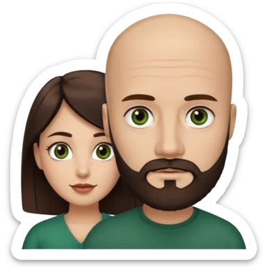 Man beard bald white dark green eyes, woman medium hair brown brown eyed latina they have different eye color man dark green woman dark brown sticker