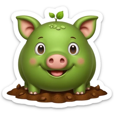 Green pig with big poop sticker
