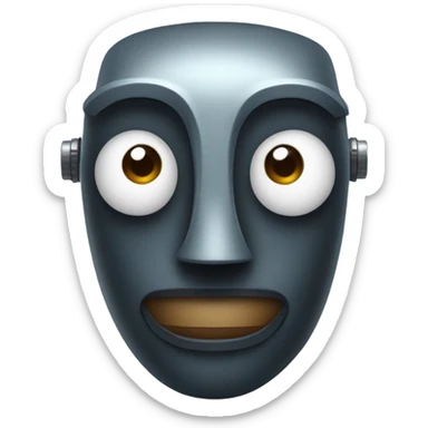 Person who is a robot with dark skin and a big nose sticker