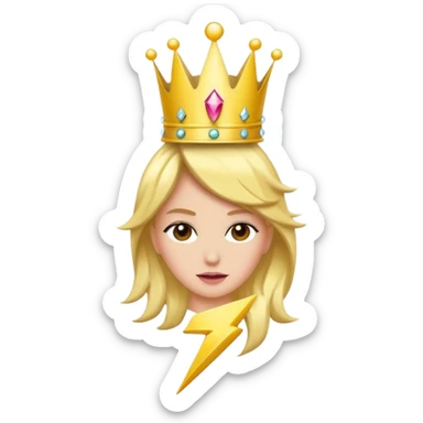 sparkling lightning bolt with a feminine touch and a crown, symbolizing girlboss energy, apple emoji style, for a phone case sticker