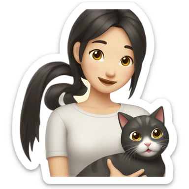 asian girl hug a texudo cat sticker