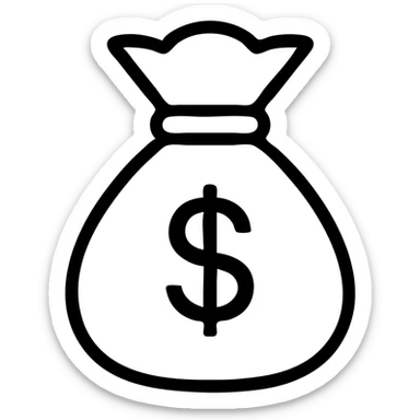 money bag icon, outlined style, black lines, no fill, clean and professional sticker