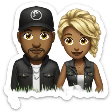 male rapper and a female songwriter on a green grass sticker