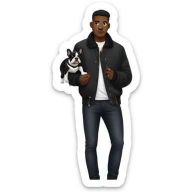 Guy with drip holding a black French bulldog  sticker