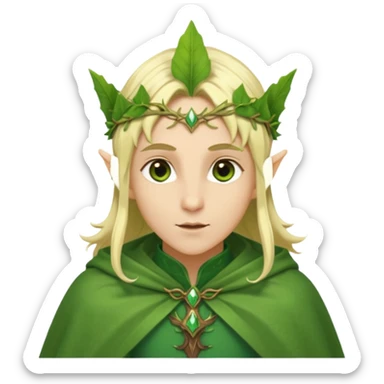 Forest Elf – elegant green skinned elf with leaf crown and cloak, blonde hair sticker