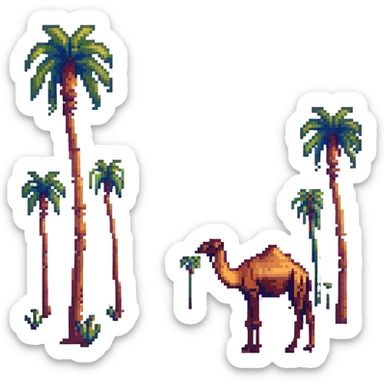 Desert landscape with camel and palm trees, Saudi Arabia sticker