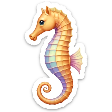 Cinematic Realistic Noble Sea Horse Portrait Emoji, Poised and graceful, with a slender, curved body and an elegantly arched neck adorned with finely detailed, shimmering scales in soft pastel hues, and gentle, focused eyes, rendered with lifelike texture and natural light; high shine, intelligent and serene, styled with an air of oceanic elegance, focused and attentive, soft glowing outline, capturing the essence of a watchful and confident sea horse that appears to drift out of the screen with effortless grace! sticker