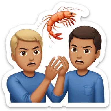 Make one of a man throwing shrimp at another guy angrily sticker