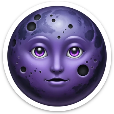 iOS emoji, dark moon, silver outline, mystical symbols, dark fantasy, smooth texture sticker