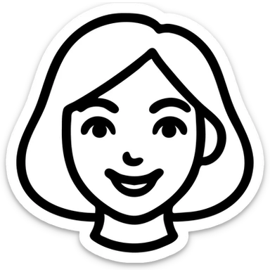 Make the girl cute with pale skin and a smile similar to Samsung Sam. Remove shadows and outlines. Style should be clean and minimalist, suitable for a Telegram bot profile. Transparent background. sticker