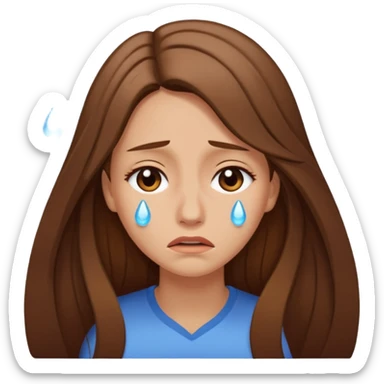 Woman with long brown hair crying, light beige sticker