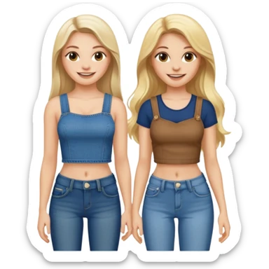 a long hair brunette white girl and a blonde girl in jeans and crop tops smiling friends sticker