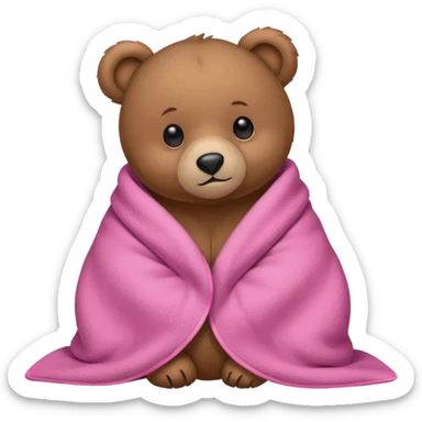 cuddly bear with a pink blanket wrapped around him sticker