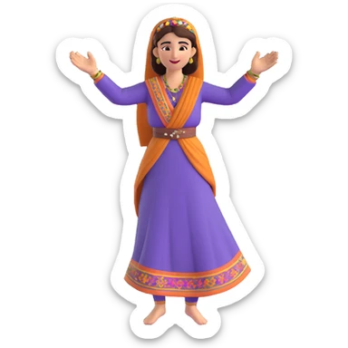 cartoon sticker of a Kurdish woman in traditional female clothing dancing Kurdish dance with hands raised and foot movement, colorful and joyful, no text, suitable for WhatsApp and Instagram sticker