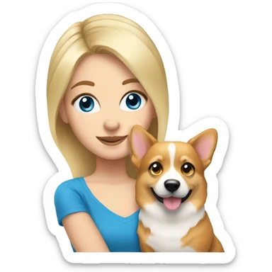 Blonde hair and blue eyed girl with a corgi sticker