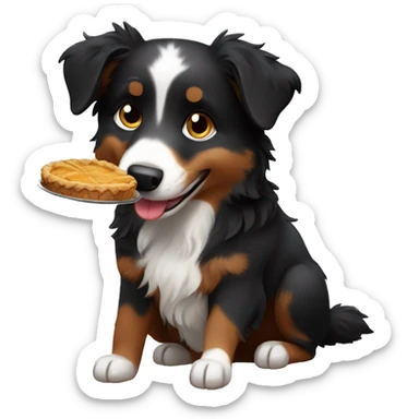 Small black australian shepherd dog eating pie  sticker