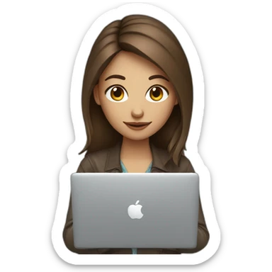Beautiful programmer girl with brown hair working with MacBook sticker