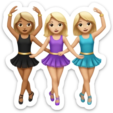 Emoji of 3 Girls dancing one with blonde hair, one tan skin with brown hair and one with black hair sticker