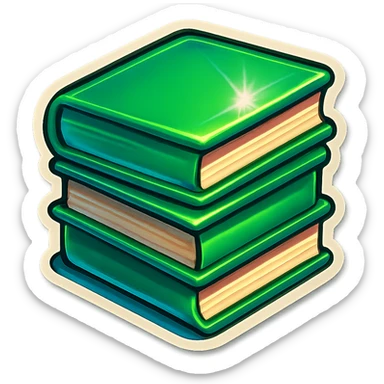 A stack of green books in retro stickers style, with a vintage design and a retro vibe sticker