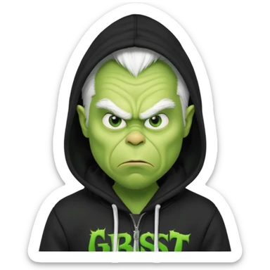 Create an avatar of white european male in hoodie with ``BST`` letters on it. make him look like grinch from movie sticker