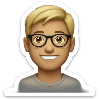 A light skin boy wearing small-size black-rimmed round glasses smiling sticker