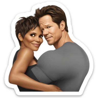 Halle berry hugging pregnant mark Wahlberg sticker