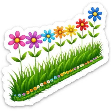 a row of flowers and grass extended far in a stright line sticker