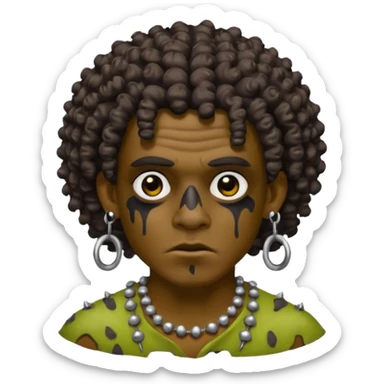 Zumbi man with curly hair, black eye, studded earrings on both ears sticker