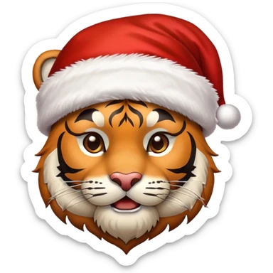 tiger face wearing Christmas Santa hat and scarf for New Year Twitch emote sticker
