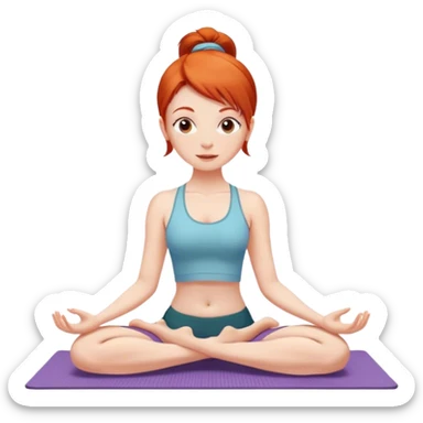 Red headed girl doing a yoga pose on a yoga mat sticker