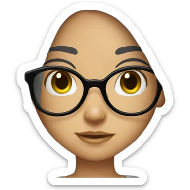 cute girl black long hair and round glasses sticker