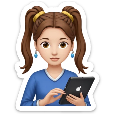 woman with two ponytails hair with tablet sticker