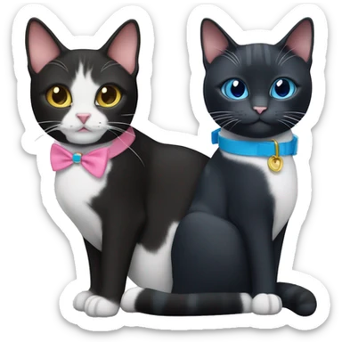 Black tuxedo cat with blue collar and tabby cat with pink collar sticker