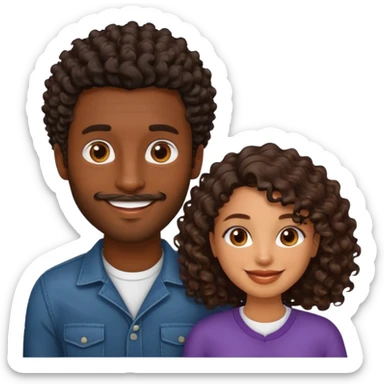 Dark brown skin man with a light beard and a curly   fade haircut with dark brown eyes with a brown  brown Latina woman with dark wavy hair  sticker