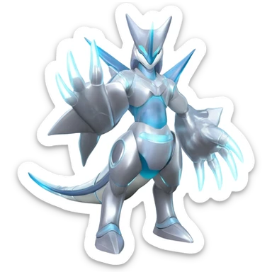 Futuristic shiny silvery neon glowing alloy Helioptile-Miraidon-l-Pokémon, full body sticker
