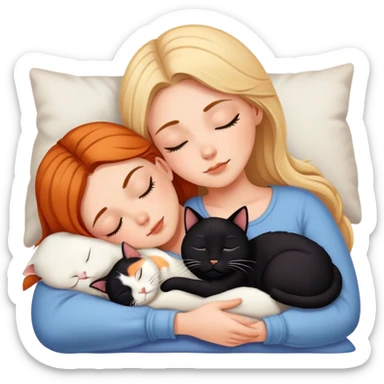  white girl sleeping with one black cat and one calico cat sticker