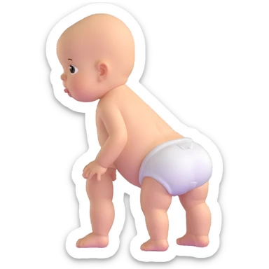 baby standing with back facing, wearing a diaper sticker