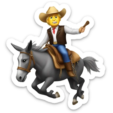 Donald Trump riding a donkey like a rodeo cowboy sticker
