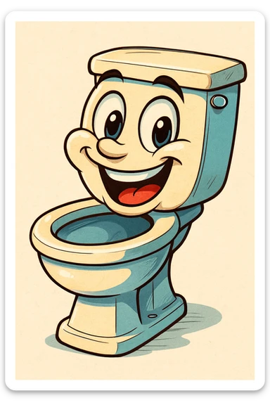 skibidi toilet, a toilet with a human head, in a playful cartoon style sticker