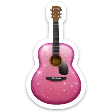 a very sparkly pink acoustic guitar standing straight up sticker