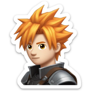 Cloud strife final fantasy with orange hair and freckles. Pose sticker
