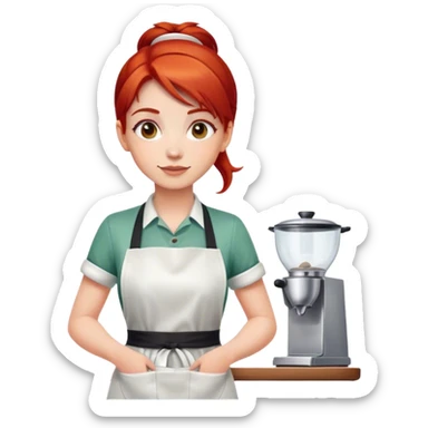 barista girl in an apron, with fair skin and red hair sticker