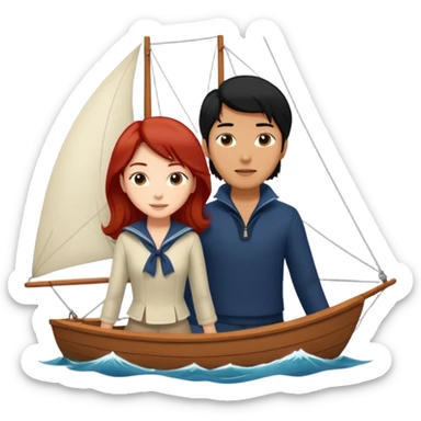 long black haired asian guy sailing with redhead girl sticker