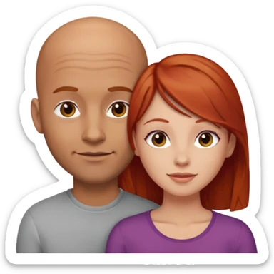 Très amoureux gars chauve brin et fille rousse sticker