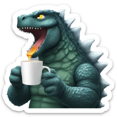 Godzilla drinking tea sticker